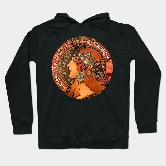 Alphonse Mucha Vintage Poster Art Design Hoodie by PaperMoonGifts